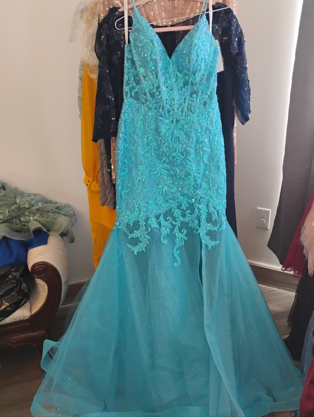 Sparkling Aqua Lace Mermaid Prom Dress